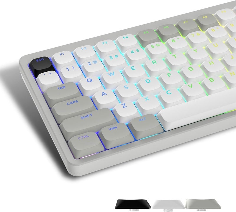 Womier Low Profile Keycaps - Shine Through Keycaps 60 65 75 100 Percent, Keyboard Key caps PBT Full Size for Cherry Gateron MX Switches Mechanical Keyboard, Grey/White - Image 1